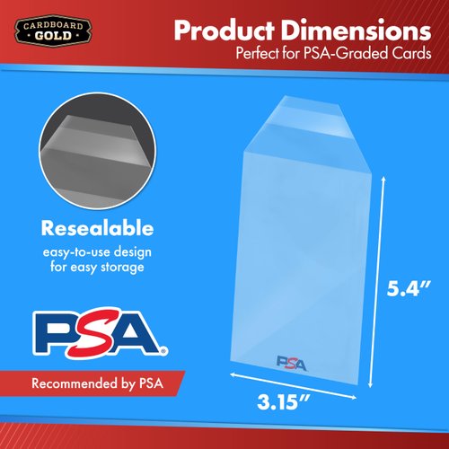 Cardboard Gold PSA Graded Card Sleeves - 50 Count Perfect Fit Resealable Sleeves for PSA Graded Baseball, Football, Gaming, Sports Cards - PSA Slab Sleeves Protector, Acid Free Card Slabs