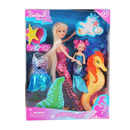 BETTINA Princess Doll with Seahorse Play Gift Set | Mermaid Toys with Accessories and Doll Clothes for Girls (Pink)