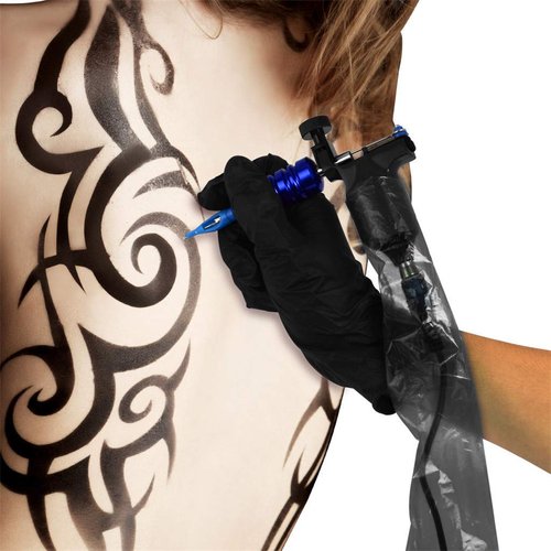 Tattoo Plastic Sleeves, 100 Packs Disposable Tatto Cord, Covers Hook Sleeves Bags for Tattoo Machine Plastic (Black)