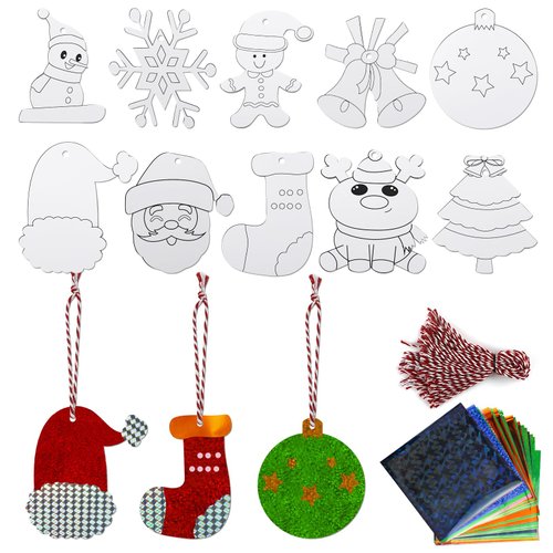 50 Set Christmas Ornament Craft Kits DIY Your Own Xmas Ornaments, Fun Xmas Foil Painting Art Kit Ages 4 to 10, Foil Printing Craft and Art Supplies for Xmas Tree Hanging Decorations Party Favor