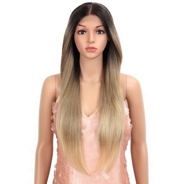 Style Icon Easy-360 Lace Wigs 28" Free Part Lace Frontal Wigs Long Straight Wig Ombre Blonde Synthetic Wig(28", SOP 22613)
