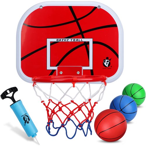 Mini Red Basketball Hoop Set, Over The Door Hoop Set with 3 Mini Colorful Replacement Rubber Basketballs for Kids Adults Home Office Dorm Door & Wall, ABS Backboard Metal Rim Goal Sport Party Activity