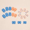 Short Press on Nails Square Fake Nails Blue Orange Flowers Glue on Nails Spring Summer Nail Art Decorations Glossy Full Cover Acrylic False Nails Short Square Stick on Nails 24Pcs
