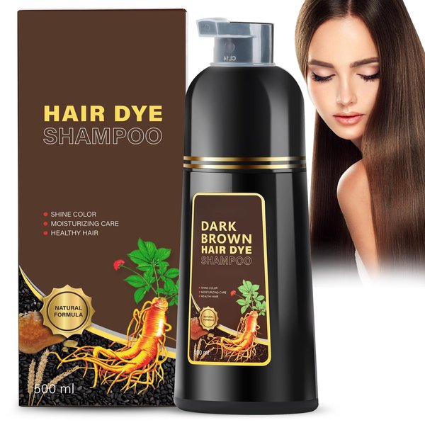 QWXPLD Hair Dye Shampoo 3 in 1, Herbal Ingredients Shampoo Black Hair Dye for Women Men, Grey Coverage Shampoo 16.9Fl Oz (Dark Brown)