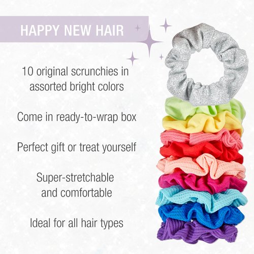 Scunci by Conair Gift Set, Gift Box Under $20, Includes 10 Scrunchies in Bright Rainbow Colors
