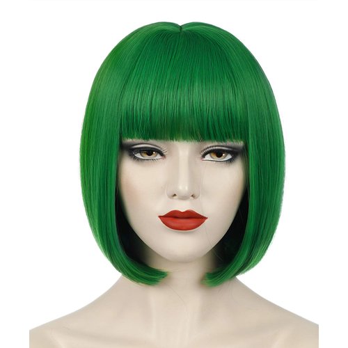 Bopocoko Green Wig Short Green Wigs for Women St Patricks Day Green Bob Wig with Bangs Natural Cute Synthetic Wigs for Halloween BU110GR