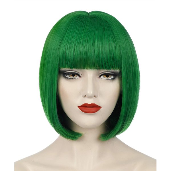 Bopocoko Green Wig Short Green Wigs for Women St Patricks Day Green Bob Wig with Bangs Natural Cute Synthetic Wigs for Halloween BU110GR