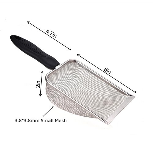 FIRSAL Cat Litter Scoop Stainless Steel Mesh Scooper Long Handle Deep Shovel Non-Stick Coated Metal Litter Scoop for Litter Box Kitten Pooper Lifter (Hole:3.8mm/Regular Cat Litter Scoop)