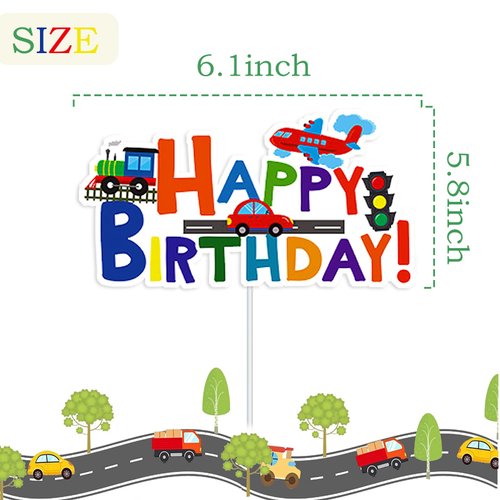 DIADARL Transportation Cake Decoration Car Truck Train Airplane Ship Party Cake Toppers Picks Themed Birthday Party for Kids Boy Girl Birthday Party Supplies