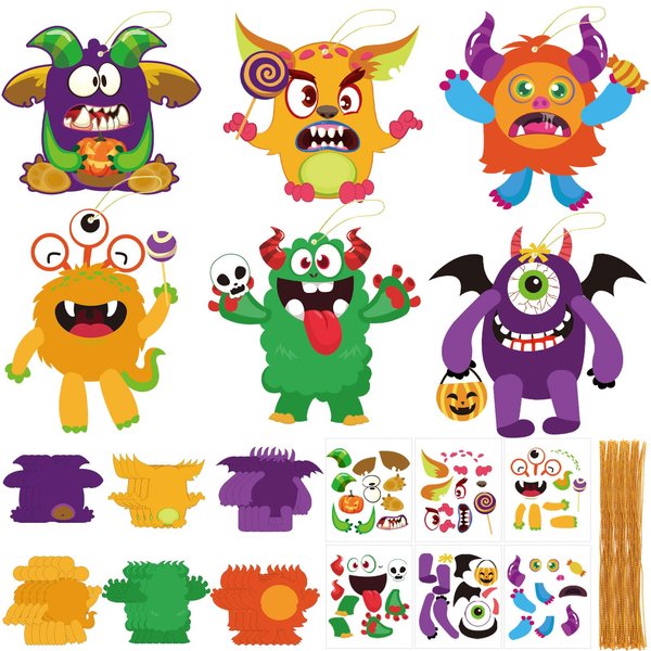 JULBEAR Halloween Craft Kits for Kids, 26 PCS Halloween Party Favors Make Your Own Monster DIY Paper Crafts Stickers for Halloween Party Games Activities