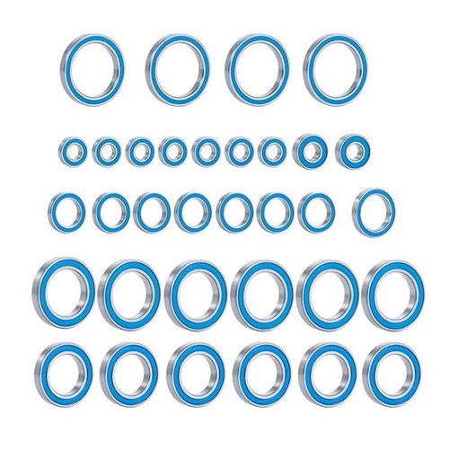 BRKRC 33Pcs RC Wheel Hub Chrome Steel Blue Rubber Sealed Bearings Set for Tra-xxas 8s X-Maxx RC Car Upgrade Parts