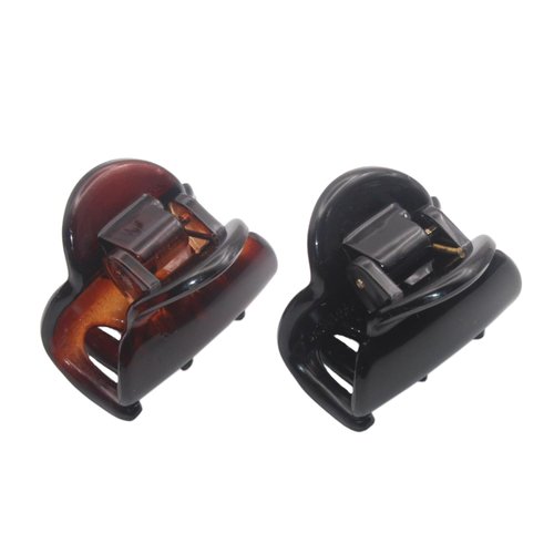 Parcelona French Chic Duo Small 1 1/4" Celluloid Set of 2 Hair Claw Clip for Thin Hair Women and Girls (Black and Tortoise Shell)