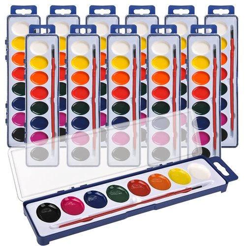 ArtCreativity Watercolor Paint Set for Kids, Set of 12, 8-Colors Painting Kit with Brush, Watercolor Painting Supplies for Boys and Girls, Art Party Favors, Classroom Prizes, and Stocking Stuffers