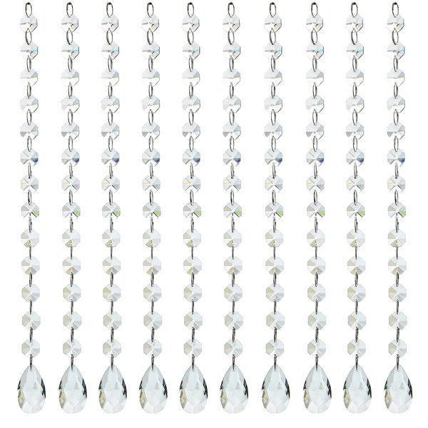 KANPURA 1ft 10pcs Teardrop Crystals Garland,Crystal Teardrop Chandelier Replacement,Hanging Glass Crystals for Chandelier,Wedding Decor(Clear)
