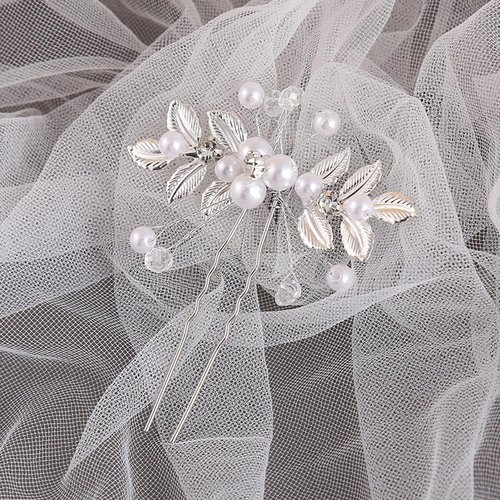 LINAYOHA Wedding Pearl Bridal Hair Pins For Women Girls U Shaped Bobby Pin Hair Barrette Clips Flower Bridal Headpieces for Bridesmaid Wedding Hair Accessories(2Pcs, Silver)