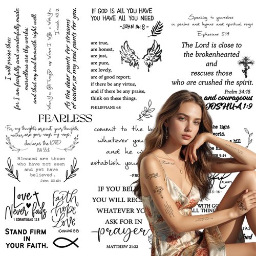 JoyfulGlam 72PCS Christian Temporary Tattoos For Adults Inspirational Bible Verse Quotes Suitable Tattoos Stickers For Believers As Well As Women And Men