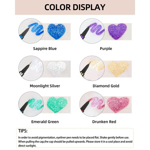 Lysdefeu Blue Glitter Eyeliner Pencil, 1Pcs, Waterproof, Smudge-proof, Long Lasting, High Pigmented, Eyeshadow, 6 Shades Available