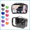 Small Clear Travel Packing Cube/See Through PVC Plastic Pouch for Carry On Suitcase, Backpack or Diaper Bag/Transparent Multipurpose Accessories, Makeup & Underwear Organizer w/Handle (Black)