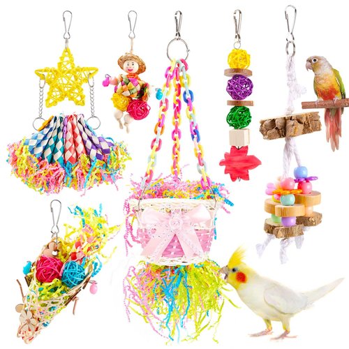 Bird Toys Parrot Toys ird Foraging Toys Chewing Toy Colorful Foraging Shredder Climbing Ladder, Small and Medium-Sized Parrot, Xuanfeng Parrot, Love Bird, Parrot, Tiger Skin Parrot Accessories(6PCS)