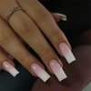 BAOYAALIN Press on Nails Medium Long Square Ombre Nude Pink White Fake Glue on Nails with Simple Design for Women Girls Full Cover Artificial Acrylic False Stick on Nail for Daily Wear Wedding 24Pcs