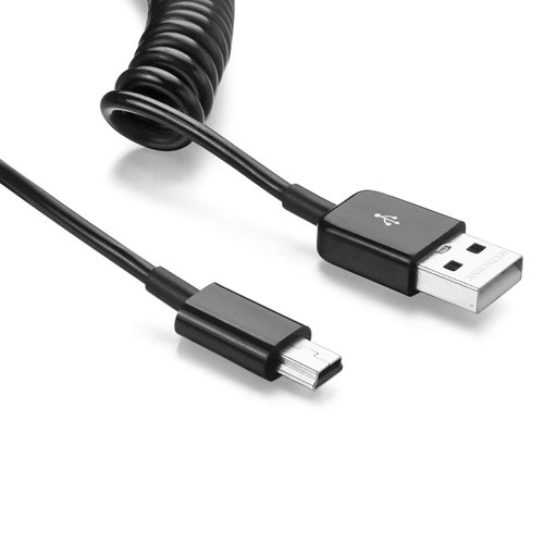 USB 2.0 Expansion Spring Coiled Cable 10-105 inch Type A Male to Mini B Standard Spiral Flexible Long USB Cord Extension Processors for Printers, Cameras, Mouse, Cell Phone