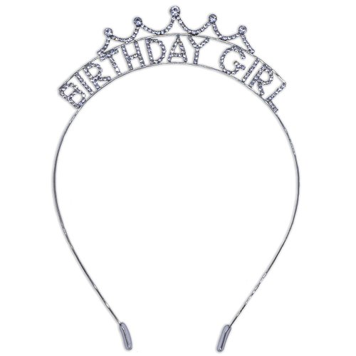 FROG SAC Birthday Girl Crown Headband for Girls, Rhinestone Princess Tiara for Kids, Tiaras for Women, Crown Hair Accessories for Children, Teen Girl Headbands (Silver-Birthday Girl)