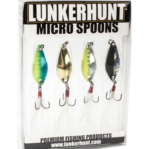 Lunkerhunt Micro Spoon Fishing Lures (4-Pack) | Spoon Fishing Bait Saltwater for Bass Fishing and Trout | Fishing Spoons Lures with Trebles Hooks (Feeding)