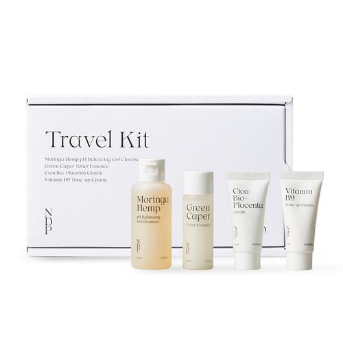 Natural Derma Project Travel Kit (Cleanser 1.69 fl.oz, Toner Essence 1.01 fl.oz, Cica Cream 0.5 fl.oz, Makeup Primer 0.5 fl.oz) | Mini Travel Size, Holiday Gift, Facial Skincare Routine Set