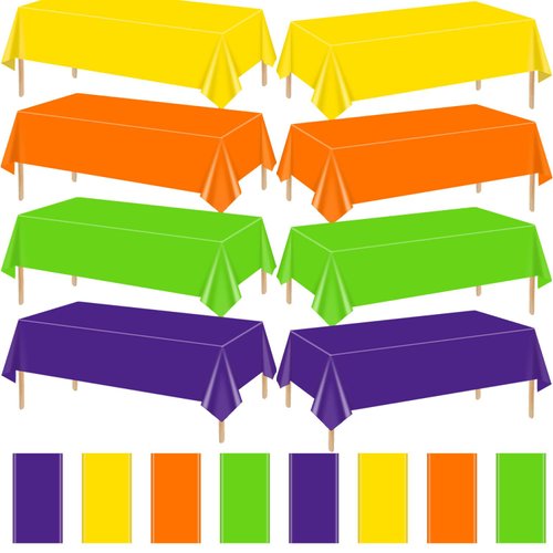 XJLANTTE 8Pcs Assorted Color Tablecloths, Neon Colorful Rectangle Table Cover for Fiesta Wedding Picnic Home Glow Neon Birthday Party Supplies, 51 x 86.6 Inch
