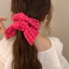 Low Ponytail Hair Rope, Leather Tendons, Raspberry Powder Checkered Square Scarf Headband, Tie Head Rope Hair Accessories No Crease Damage Hair Tie Ponytail