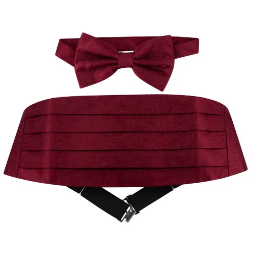 Vesuvio Napoli Cumberbund & BowTie BURGUNDY PAISLEY Design Mens Cummerbund Bow Tie Set