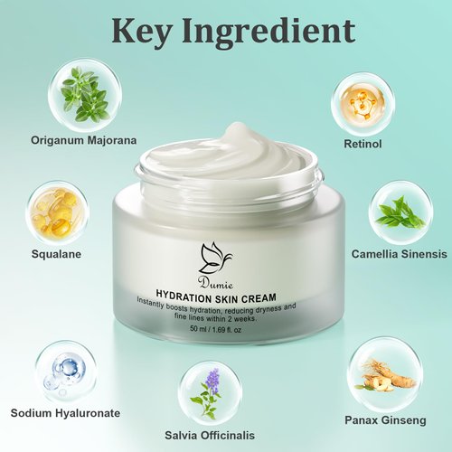 Dumie Face Cream, Face Moisturizer for Women, Moisturizer Face Cream with Anti-Aging Squalane & Hyaluronic Acid for Radiant, Hydrated Skin, 1.69 Fl Oz