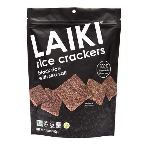 LAIKI Black Rice Crackers - Gluten Free Snacks - Deliciously Light and Airy Crunch - Allergen-Friendly, Vegan, Non-GMO Verified, FODMAP Friendly Rice Crackers Red Rice - 3.53 Ounce Bag (Pack of 8)