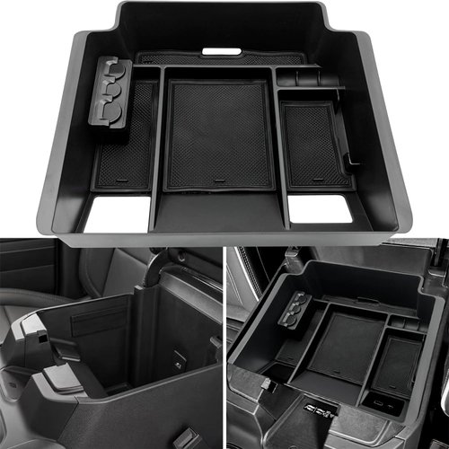 EVTIME Center Console Organizer fit for GMC 2022 2023 2024 Sierra/Chevy Silverado 1500 Accessories, 2024 Silverado/Sierra 2500HD 3500HD (Wireless Charger With Full Console w/Bucket Seats Only)