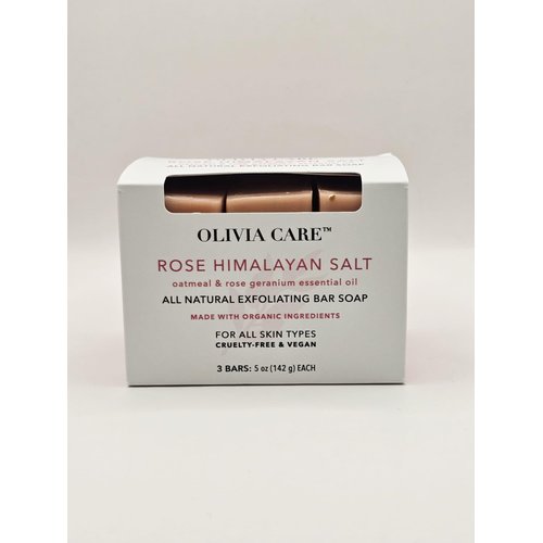 Rose Himalayan Salt Exfoliating Soap Bar Set, Organic Ingridients, 3 Bars, 5oz EA, Vegan and Cruelty Free, Made in USA.