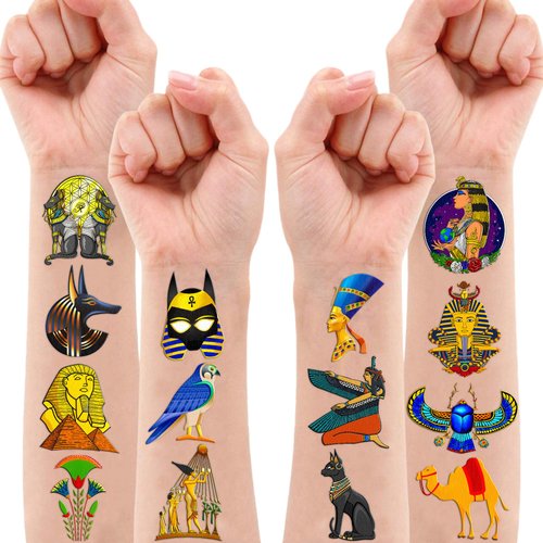 Ancient Egypt Egyptian Temporary Tattoos Theme Birthday Party Decorations Favors Supplies Decor 91PCS Pharaoh Sphinx Pyramid Tattoo Stickers Gifts For Kids Adults Boys Girls School Prizes Carnival