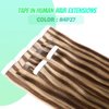 VINBAO Tape In Hair Extensions Human Hair Color Dark Brown #4 Highlights #27 Caramel Blonde Tape In Hair Extensions Real Human Hair Extensions Tape In Silky Straight 20pcs/50g (20inch, 4P27)