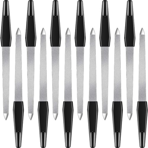 12 Pcs Metal Nail File 6.7 Inch Nail File Stainless Steel Nail File Double Sides Metal Sapphire File with Anti Slip Handle Fingernails Toenails Manicure File for Woman and Men (Black)