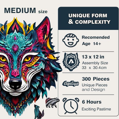 Ageliya Wooden Puzzles for Adults Wolf, Wood Puzzles Adult 300 Pieces 12x13in, Unique Shaped Puzzles, Challenge Wooden Puzzle Great Gifts for Puzzle Lovers, Grandparents, Parents, Family Game