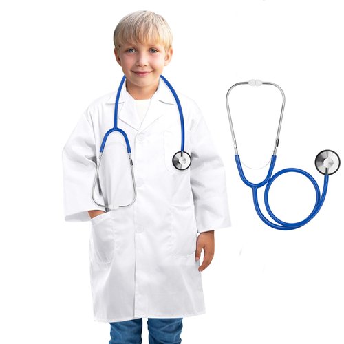 ERDOGLY Doctor Costume for Kids, Kids Lab Coat with Stethoscope, Toddler Doctor Coat Scientist Dress up, Career Day Costume for Boys Girls, Halloween Doctor Role Play Gift