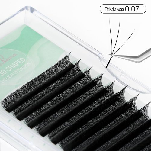 NATUHANA W Shaped Clover Eyelashes Extension 3D Premade Fans 0.07mm D Curl 8-14 Mixed Tray Volume Lash Cluster W Lashes Supplies Automatic Blooming Flower Lash Extensions (3D black ; 0.07 D-8-14 MIX)