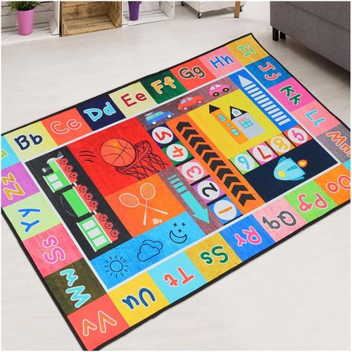 ABC Alphabet Numbers Shapes Play Area Rugs Educational Learning Fun Playmat with Non Slip Carpet for Playroom Classroom Playtime Activity Mat,31 * 47in