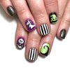 Generic Halloween Press on Nails Green Ghost Short Square Fake Nails Day of the Dead Glossy Glue on Nails for Women Girls DIY Nail Art