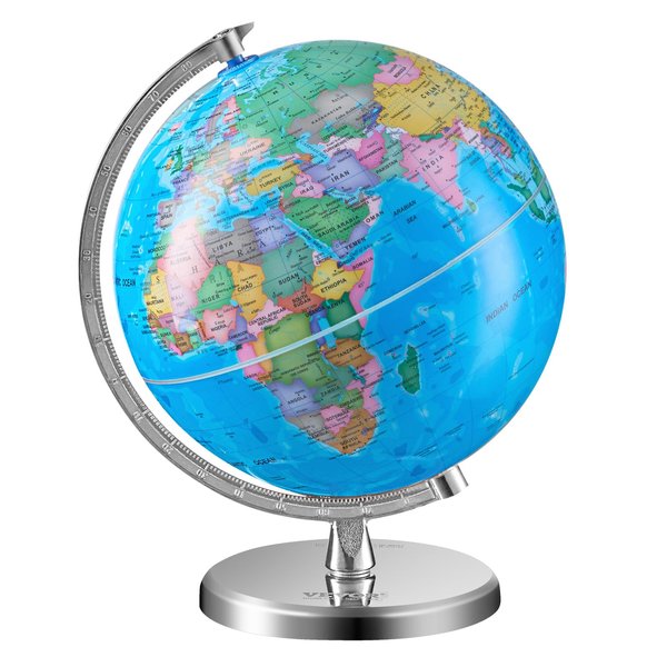 VEVOR Rotating World Globe with Stand, 8 in/203.2 mm, Educational Geographic Globe with Precise Time Zone ABS Material, 360° Spinning Globe for Kids Children Learning Classroom Geography Education