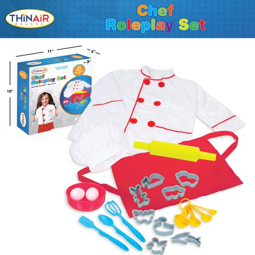 Dr. STEM Toys Chef Costume for Kids Ages 3-6 | 21-Piece Kids' Dress Up & Pretend Play Set Includes Jacket, Hat, Apron, Bowl, 2 Eggs, Utensils, Cookie Cutters
