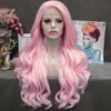 IMSTYLE Pink Lace Front Wigs Long Wavy Synthetic Wig for Women Natural Hairline Mera Cosplay Party Halloween Heat Resistant Hair 26inch