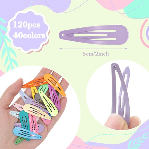 obeoby 120 Pcs 40 Colors Metal Snap Hair Clips, 2 Inch Hair Barrettes Hair Accessories for Women Girls