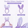 Mabejmart 2PK Easter Headband, Easter Costume Accessories, Bunny Ears Headware, Sewed Sequins Bunny Ears Headhand, Novel Sequin Bunny Headband for Adults Christmas,Easter,Birthday (2PK white+purple)