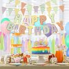 Macaron Happy Birthday Banner Pastel Birthday Party Decorations Happy Birthday Banner Triangle Flags with Paper Tassel Garland for Women Girls Party Supplies