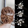Sppry Wedding Hair Pins (3 Pcs) - Elegant Pearl Floral Crystal Hair Accessories for Bridal Women (Rose Gold)